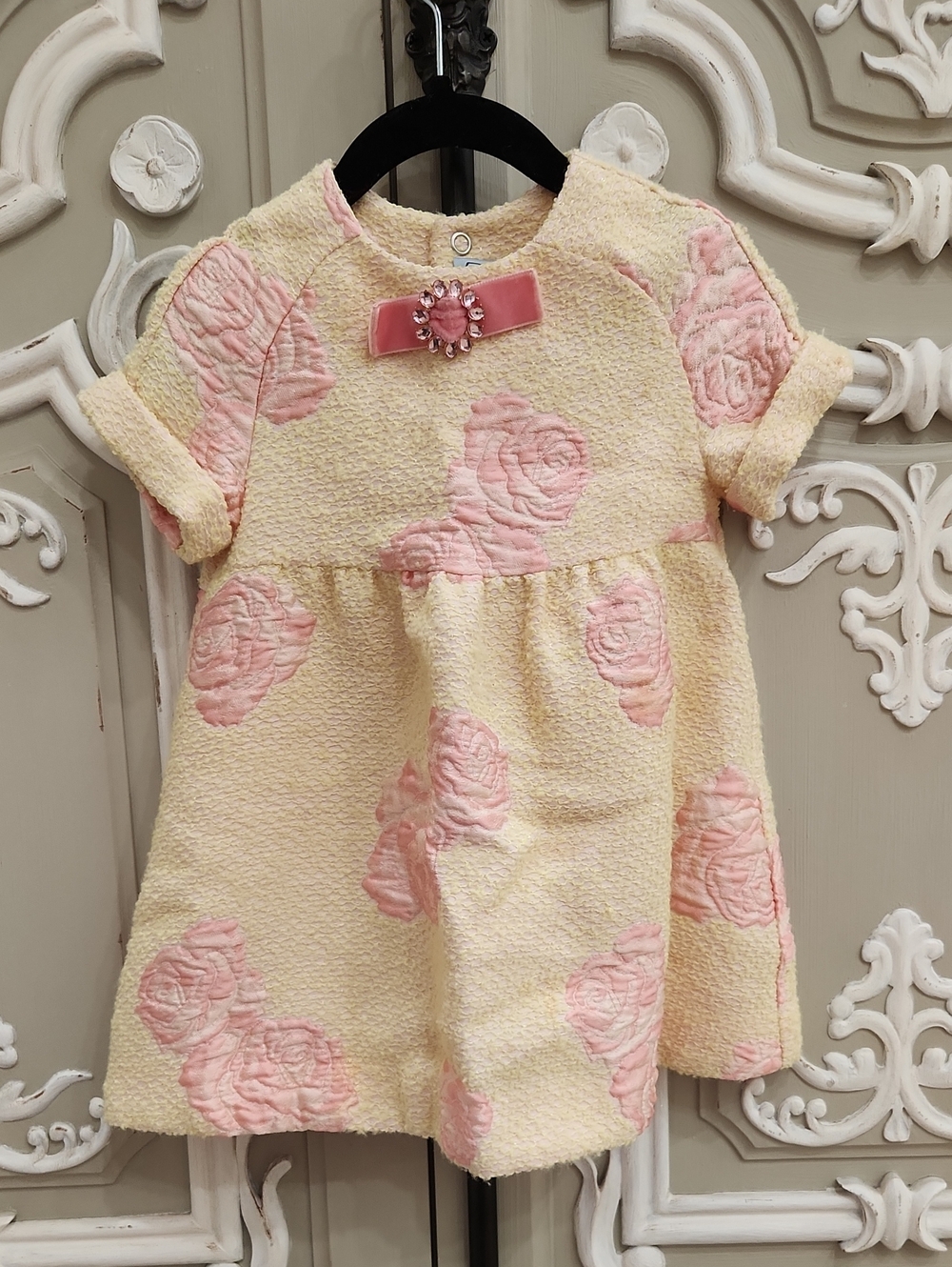 Mimisol Girls Yellow And Pink Rose-Appliqué Girls' Formal Dress Size 2